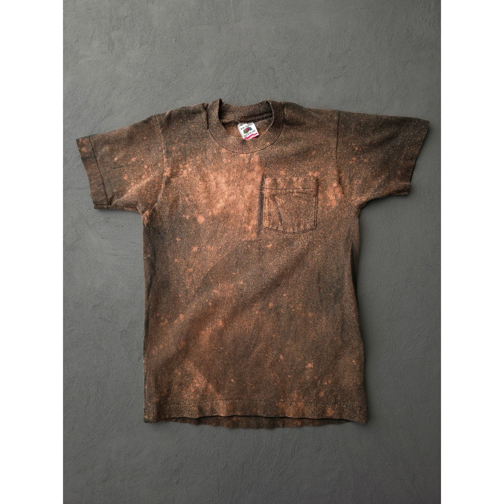 Vintage 90s T-shirt 14-16 Brown Bleach Wash Pocket Fruit of the Loom